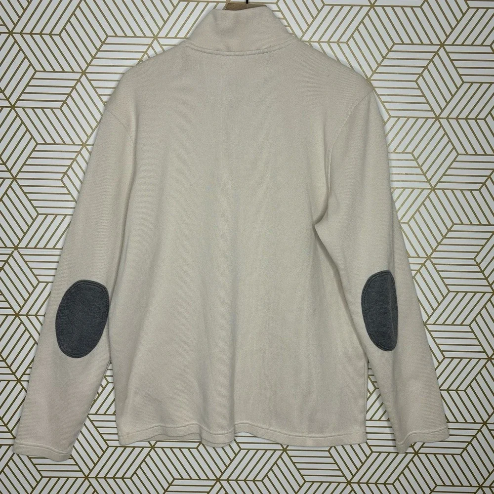Banana Republic Ivory XL 1/4 Zip Mock Neck Knit Pullover Sweater Elbow Patches